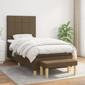 Cama box spring con colchón tela marrón oscuro 100x200 cm de , Camas y somieres - Ref: Foro24-3137136, Precio: 422,87 €, Desc...