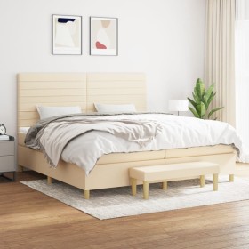 Cama box spring con colchón tela color crema 200x200 cm de , Camas y somieres - Ref: Foro24-3137266, Precio: 735,62 €, Descue...