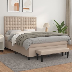 Box spring bed with a synthetic leather mattress in cappuccino color, 140x190cm. by , Beds and slatted bases - Ref: Foro24-31...