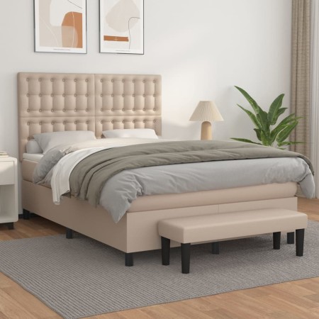 Cama box spring con colchón cuero sintético capuchino 140x190cm de , Camas y somieres - Ref: Foro24-3137664, Precio: 599,99 €...