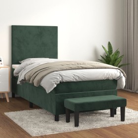 Cama box spring con colchón terciopelo verde oscuro 90x190 cm de , Camas y somieres - Ref: Foro24-3137698, Precio: 387,94 €, ...