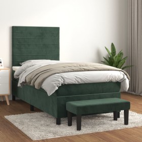 Cama box spring con colchón terciopelo verde oscuro 100x200 cm de , Camas y somieres - Ref: Foro24-3137890, Precio: 415,84 €,...