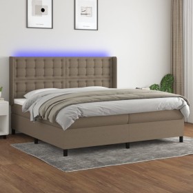 Boxspring-Bett, Matratze und LED-Lichter in grauem Taupe-Stoff, 200x200 cm. von , Betten und Lattenroste - Ref: Foro24-313866...