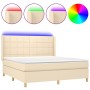 Box spring bed with mattress and LED lights, cream fabric, 180x200 cm. by , Beds and slatted bases - Ref: Foro24-3138898, Pri...