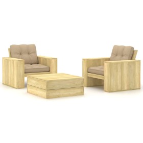 Set muebles de jardín y cojines 3 pzas madera pino impregnada de , Conjuntos de jardín - Ref: Foro24-3065807, Precio: 402,53 ...