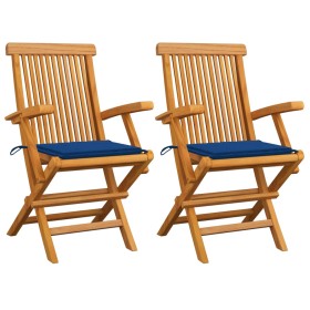 Garden chairs 2 units teak wood with royal blue cushions by , Garden chairs - Ref: Foro24-3062497, Price: 171,51 €, Discount: %