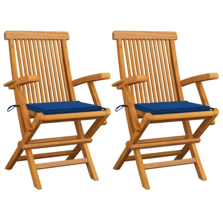 Garden chairs 2 units teak wood with royal blue cushions by , Garden chairs - Ref: Foro24-3062497, Price: 158,39 €, Discount: %