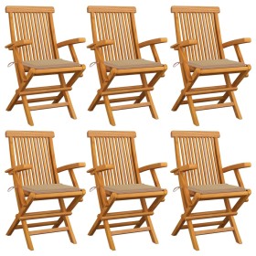 Garden chairs 6 units solid teak wood with beige cushions by , Garden chairs - Ref: Foro24-3062544, Price: 410,67 €, Discount: %