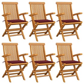 Garden chairs 6 units teak wood with burgundy cushions by , Garden chairs - Ref: Foro24-3062550, Price: 403,99 €, Discount: %