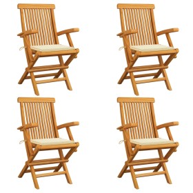 Garden chairs 4 units teak wood with cream-colored cushions by , Garden chairs - Ref: Foro24-3065619, Price: 324,99 €, Discou...