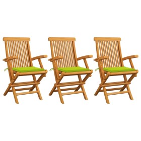 Garden chairs 3 pcs teak wood with bright green cushions by , Garden chairs - Ref: Foro24-3062525, Price: 209,99 €, Discount: %