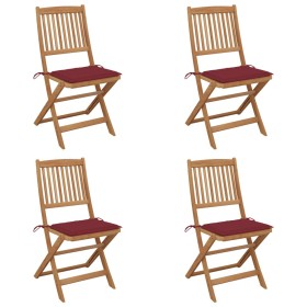 Folding garden chairs 4 units and solid acacia wood cushions by , Garden chairs - Ref: Foro24-3064680, Price: 198,61 €, Disco...