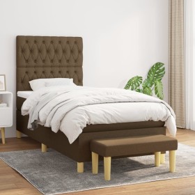 Cama box spring con colchón tela marrón oscuro 90x200 cm de , Camas y somieres - Ref: Foro24-3137368, Precio: 404,99 €, Descu...