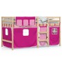 High bed for children with pink pine wood curtains 90x200 cm by , Beds and slatted bases - Ref: Foro24-3283819, Price: 158,79...