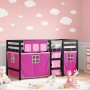 Cama alta para niños con cortinas madera pino rosa 90x200 cm de , Camas y somieres - Ref: Foro24-3283825, Precio: 184,71 €, D...