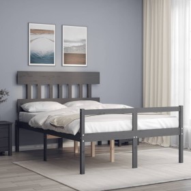 Bed for seniors with gray solid wood headboard by vidaXL, Beds and slatted bases - Ref: Foro24-3195393, Price: 153,62 €, Disc...