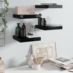 Floating wall shelf 4 units glossy black MDF 23x23.5x3.8cm by vidaXL, Shelves and shelves - Ref: Foro24-323762, Price: 33,11 ...