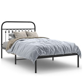 Bed frame with black metal headboard 100x200 cm by , Beds and slatted bases - Ref: Foro24-376595, Price: 79,94 €, Discount: %