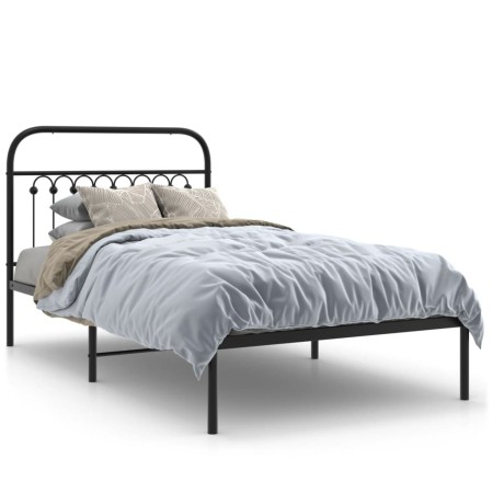 Estructura de cama con cabecero metal negro 100x200 cm de , Camas y somieres - Ref: Foro24-376595, Precio: 79,99 €, Descuento: %