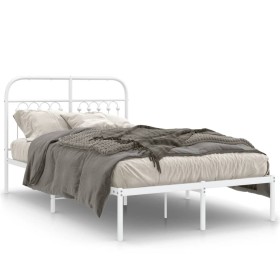 Estructura de cama de metal con cabecero blanca 120x200 cm de , Camas y somieres - Ref: Foro24-376647, Precio: 113,99 €, Desc...