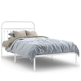 Estructura de cama de metal con cabecero blanco 107x203 cm de , Camas y somieres - Ref: Foro24-376645, Precio: 84,99 €, Descu...