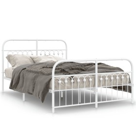 Bed frame with white metal headboard and footboard 137x190 cm by , Beds and slatted bases - Ref: Foro24-376666, Price: 143,99...