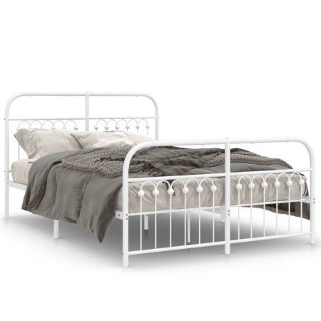 Bed frame with white metal headboard and footboard 137x190 cm by , Beds and slatted bases - Ref: Foro24-376666, Price: 143,34...