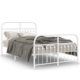 Metal bed frame with white headboard and footboard 120x190 cm by , Beds and slatted bases - Ref: Foro24-376664, Price: 140,99...