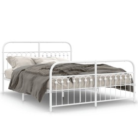 Metal bed frame with white headboard and footboard 160x200 cm by , Beds and slatted bases - Ref: Foro24-376670, Price: 153,99...