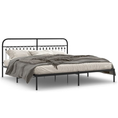 Bed frame with black metal headboard 200x200 cm by , Beds and slatted bases - Ref: Foro24-376607, Price: 134,13 €, Discount: %