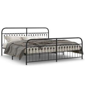 Bed frame with black metal headboard and footboard, 193x203 cm by , Beds and slatted bases - Ref: Foro24-376624, Price: 162,4...