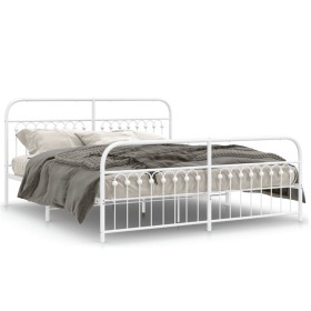 Metal bed frame with white headboard and footboard 183x213 cm by , Beds and slatted bases - Ref: Foro24-376672, Price: 162,99...