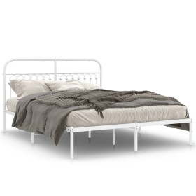 Metal bed frame with white headboard 150x200 cm by , Beds and slatted bases - Ref: Foro24-376651, Price: 120,99 €, Discount: %