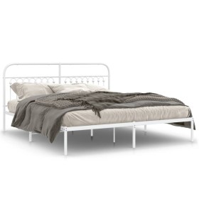 Estructura de cama de metal con cabecero blanco 183x203 cm de , Camas y somieres - Ref: Foro24-376653, Precio: 127,99 €, Desc...