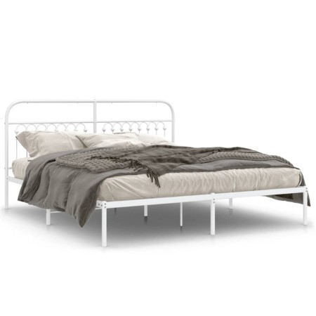 Metal bed frame with white headboard 183x203 cm by , Beds and slatted bases - Ref: Foro24-376653, Price: 127,66 €, Discount: %