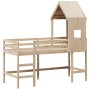 High bed with ladder and solid pine wood roof 80x200 cm by , Beds and slatted bases - Ref: Foro24-3282028, Price: 206,32 €, D...