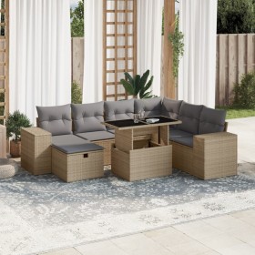 Gartensofa-Set und Kissen, 8-teilig, aus synthetischem Rattan in Beige. von , Gartensets - Ref: Foro24-3275319, Preis: 603,62...