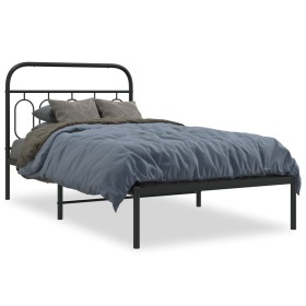 Bed frame with black metal headboard 100x190 cm by , Beds and slatted bases - Ref: Foro24-377111, Price: 77,99 €, Discount: %