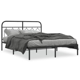 Estructura de cama con cabecero metal negro 140x200 cm de , Camas y somieres - Ref: Foro24-377118, Precio: 113,41 €, Descuent...