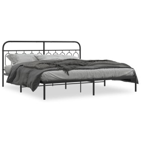 Bed frame with black metal headboard 200x200 cm by , Beds and slatted bases - Ref: Foro24-377124, Price: 132,64 €, Discount: %