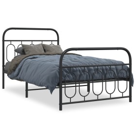 Bed frame with black metal headboard and footboard 100x200cm by , Beds and slatted bases - Ref: Foro24-377130, Price: 89,62 €...