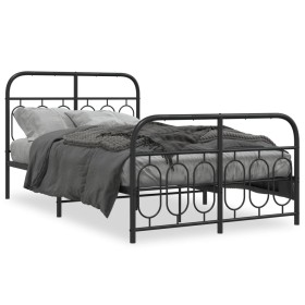 Estructura de cama con cabecero y pie metal negro 120x190 cm de , Camas y somieres - Ref: Foro24-377132, Precio: 127,99 €, De...