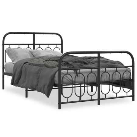 Bed frame with black metal headboard and footboard 120x190 cm by , Beds and slatted bases - Ref: Foro24-377132, Price: 127,99...