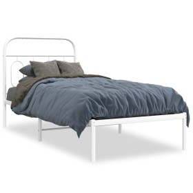 Metal bed frame with white headboard 90x190 cm by , Beds and slatted bases - Ref: Foro24-377158, Price: 74,99 €, Discount: %