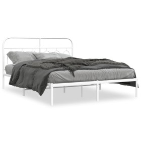 Estructura de cama de metal con cabecero blanca 140x190 cm de , Camas y somieres - Ref: Foro24-377166, Precio: 112,99 €, Desc...