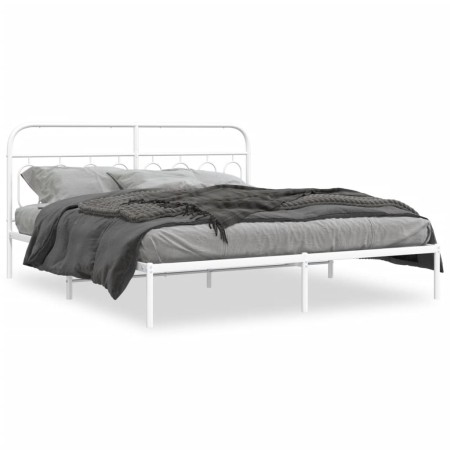 Metal bed frame with white headboard 193x203 cm by , Beds and slatted bases - Ref: Foro24-377172, Price: 127,30 €, Discount: %