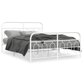 Metal bed frame with white headboard and footboard 140x200 cm by , Beds and slatted bases - Ref: Foro24-377185, Price: 133,99...