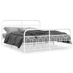 Metal bed frame with white headboard and footboard 160x200 cm by , Beds and slatted bases - Ref: Foro24-377187, Price: 142,34...