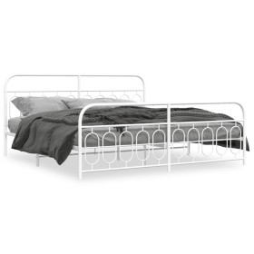 Estructura cama metal con cabecero y estribo blanco 200x200 cm de , Camas y somieres - Ref: Foro24-377191, Precio: 154,99 €, ...