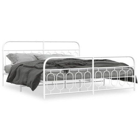 Metal bed frame with white headboard and footboard 200x200 cm by , Beds and slatted bases - Ref: Foro24-377191, Price: 154,99...